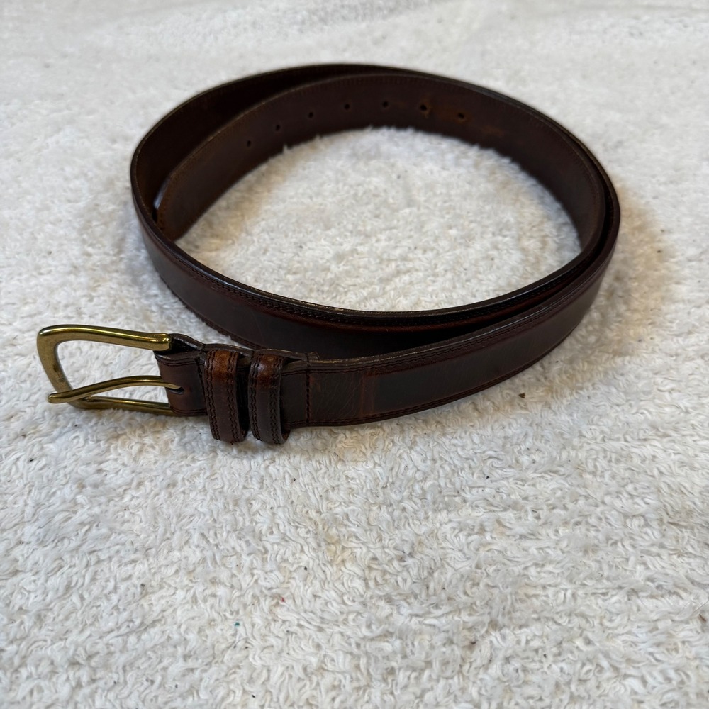 Oil Tanned Cowhide Leather Belt Dark Brown Brass Buckle 46 036490 210